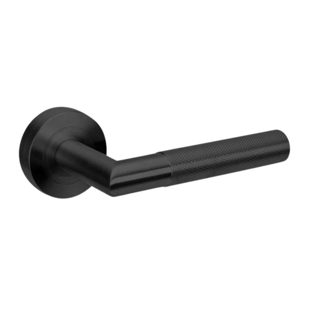 Vertex Integrated Privacy Set blk featuring a sleek black finish with a modern, textured handle design for cabinet hardware applications.