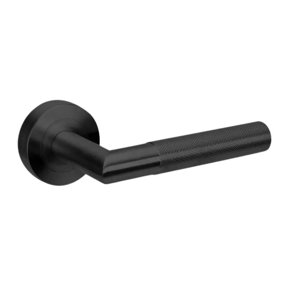 Vertex Integrated Privacy Set blk featuring a sleek black finish with a modern, textured handle design for cabinet hardware applications.