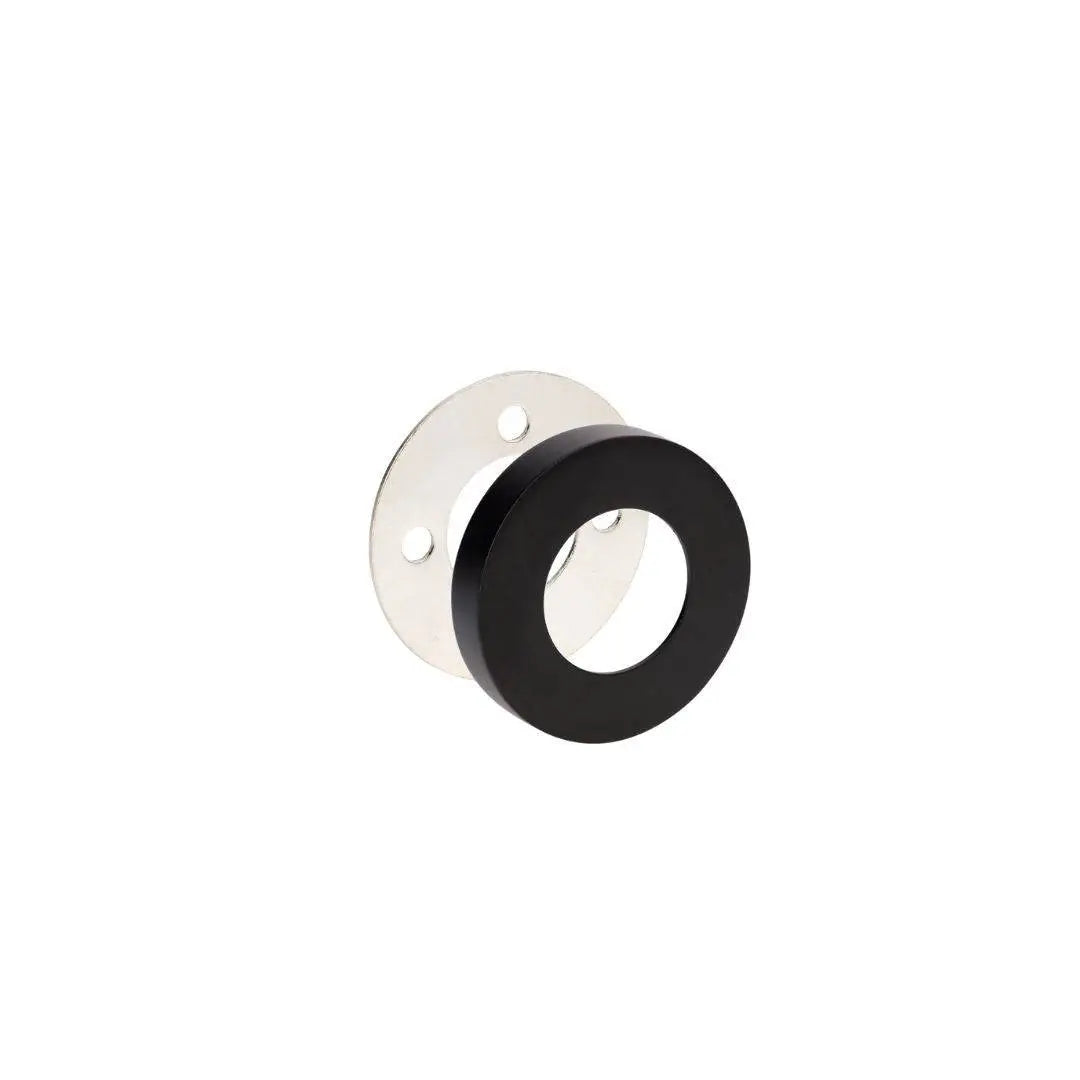 65mm black adapter passage converter compatible with Futura, Jura Elite, and Apollo door hardware. Ideal for door knob and handle installations.