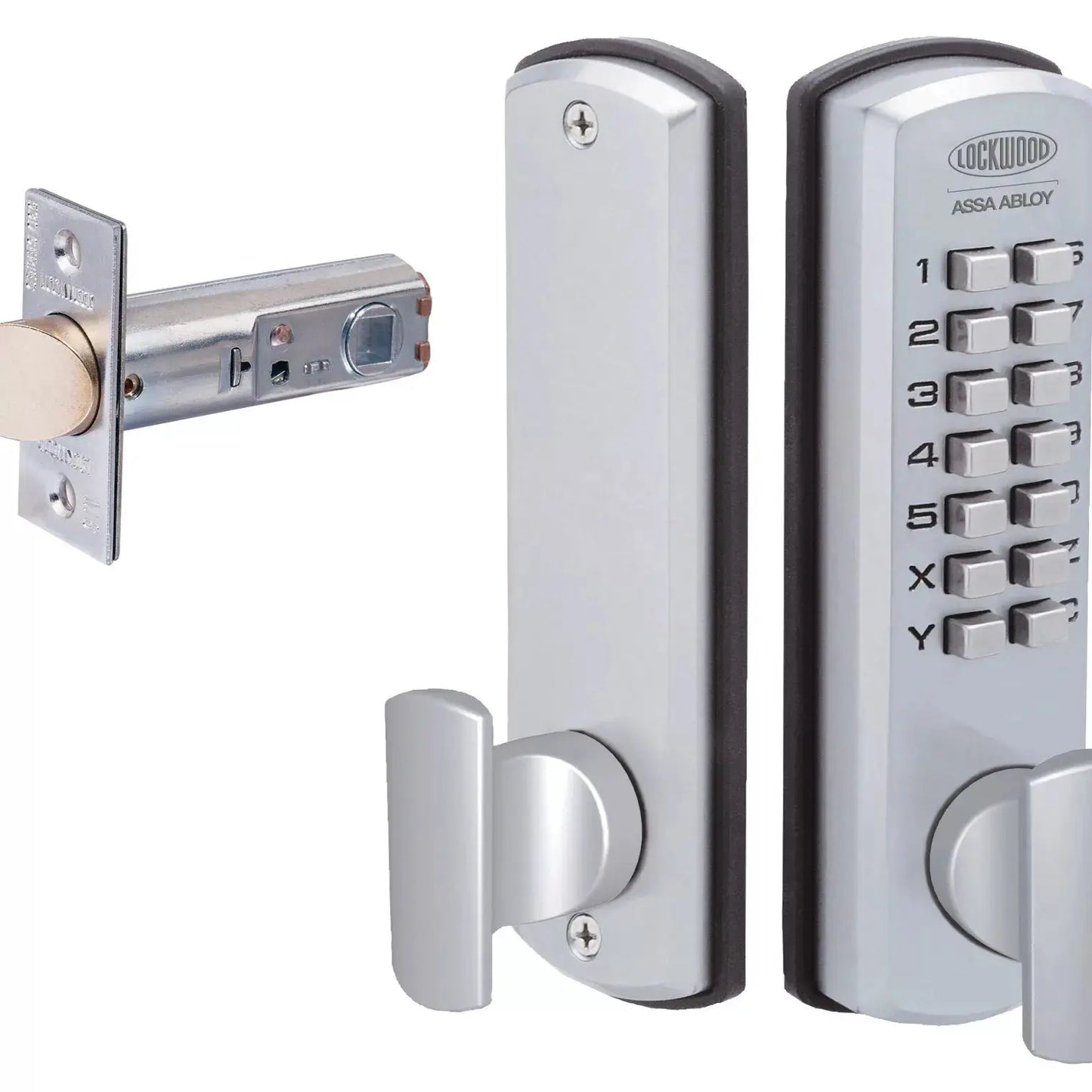 Lockwood 530 Digital DX Entrance Set featuring a sleek silver keypad lock and latch mechanism for secure entry. Ideal for modern hardware needs.