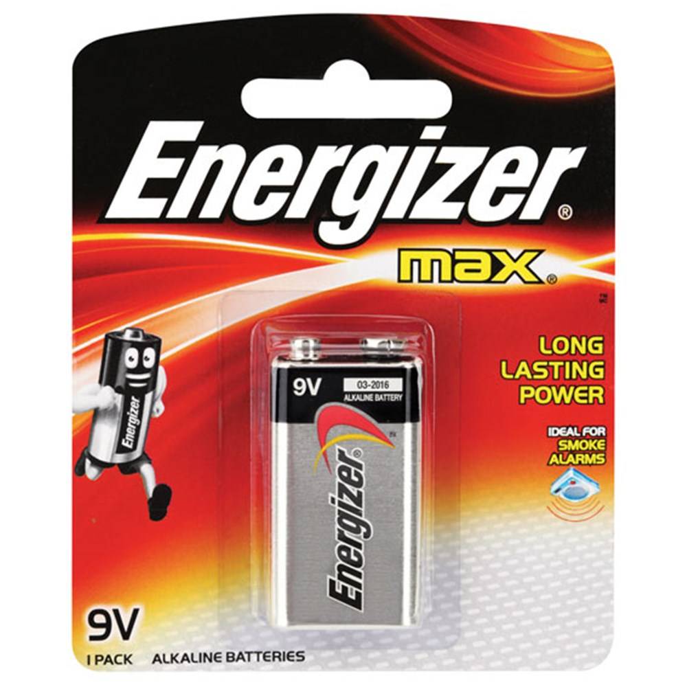 Energizer 9V Alkaline Battery Blister Pack of 1 for general purpose use. Features long-lasting, no-leak power ideal for smoke alarms and electronics.