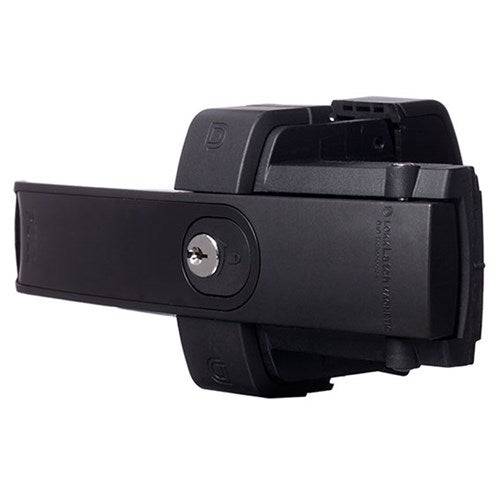 D&D LokkLatch Magnetic Latch in black with LW5 key profile, designed for secure gate locking with rust-resistant, single-hand operation.