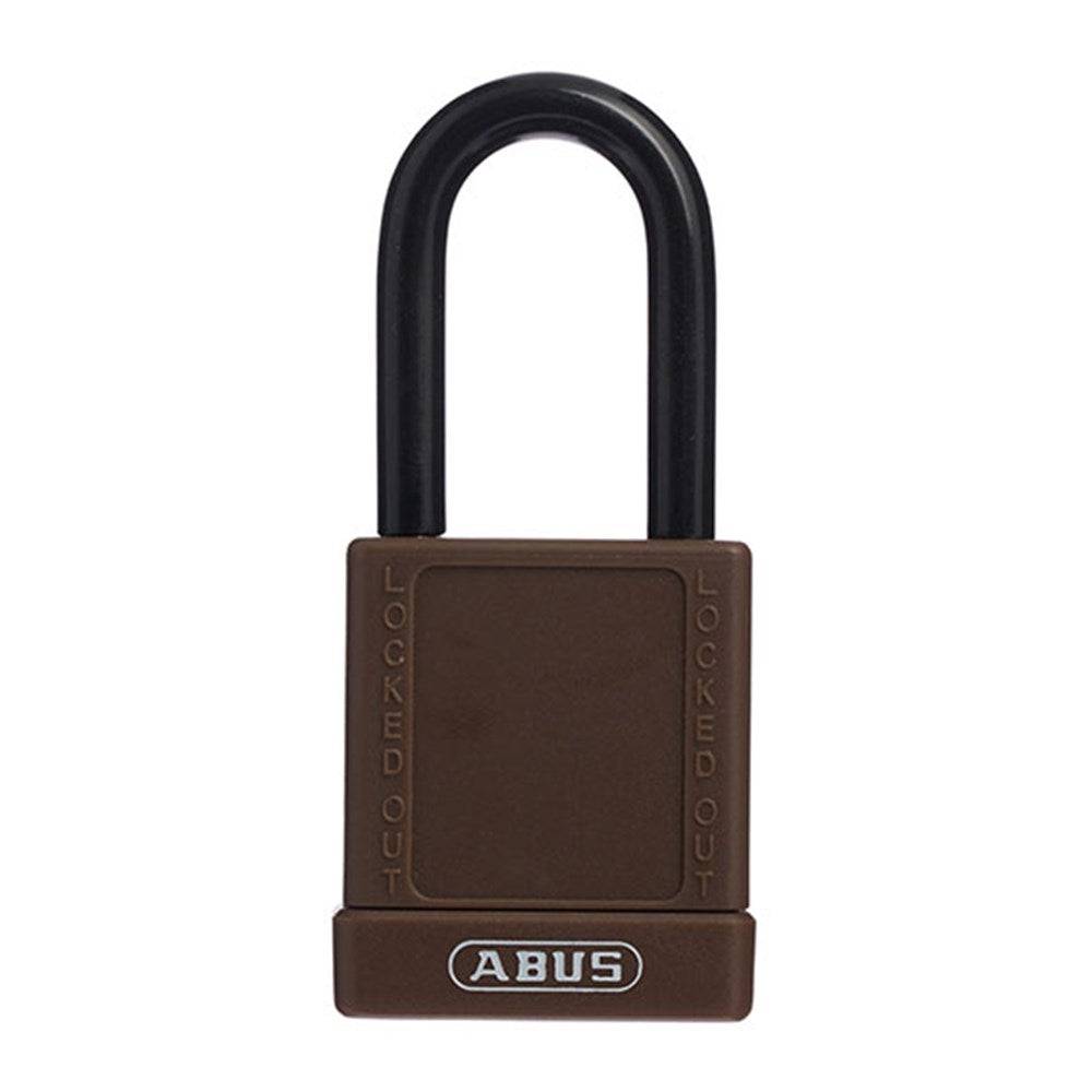 ABUS 74/40 padlock in brown with insulated aluminum body and Nano-Protect shackle for electric-shock-resistant safety applications.