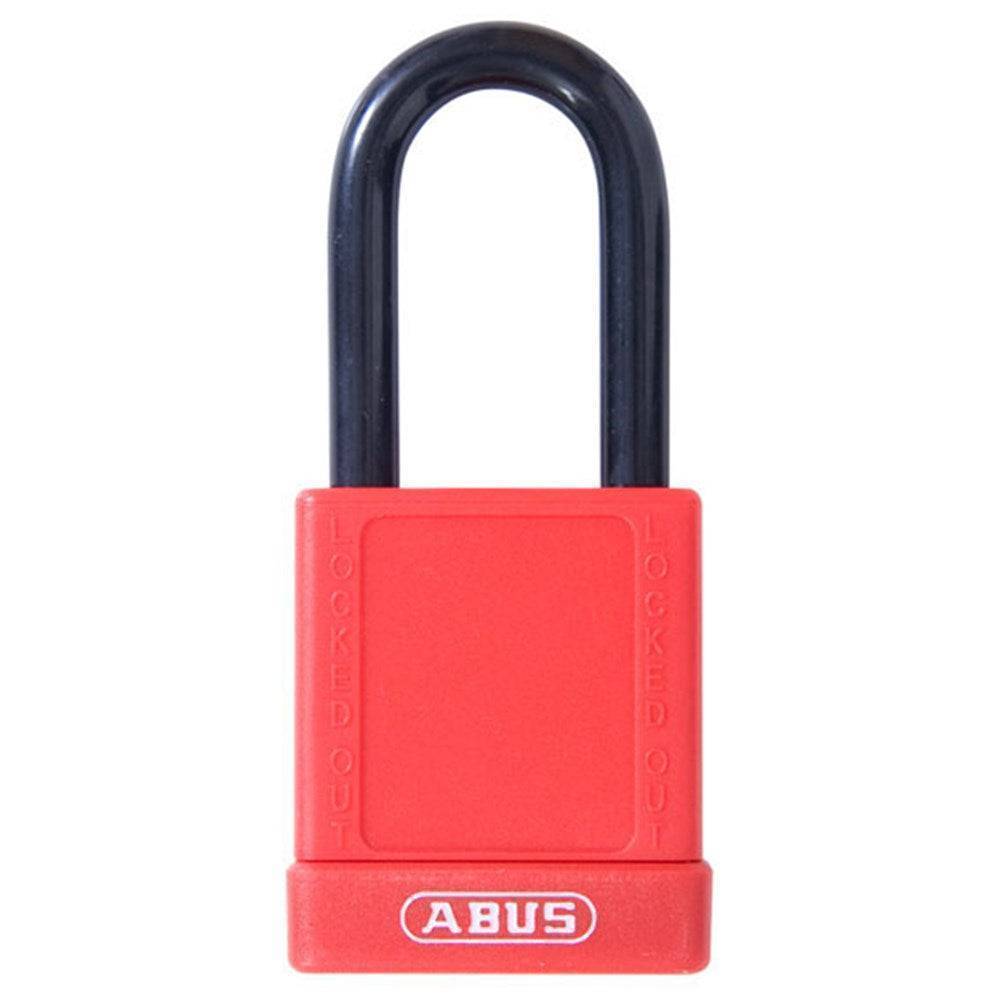 ABUS Padlock 74/40 Red with insulated vinyl body and Nano-Protect™ shackle for safety lockout in industrial environments.