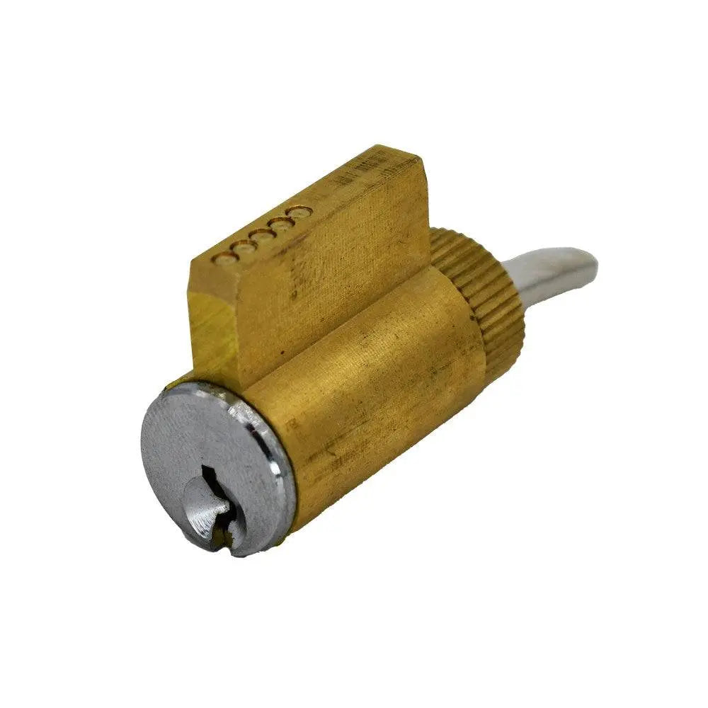 RSP Lockset Cyl 8221 keyed pin cylinder with chrome front and brass body, compatible with BRAVA locksets. No keys provided.