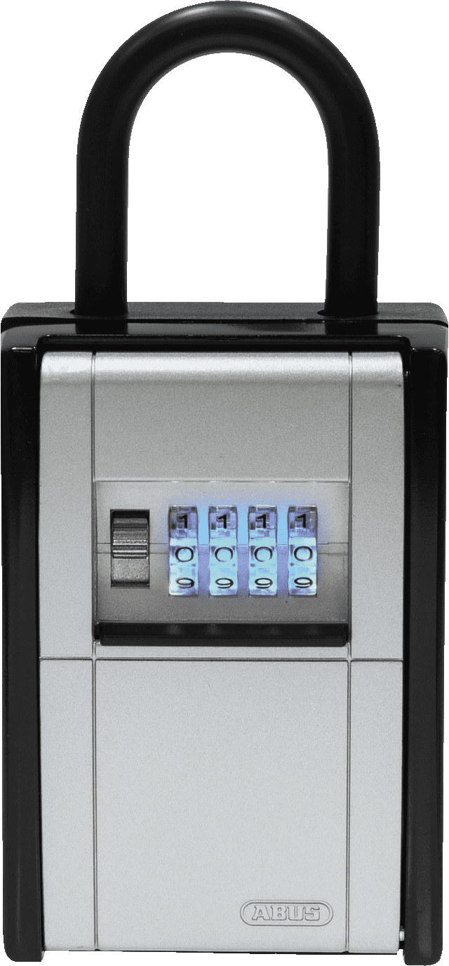 Abus 797 LED Lockbox with illuminated combination dials, durable silver and black design for secure key storage in hardware applications.