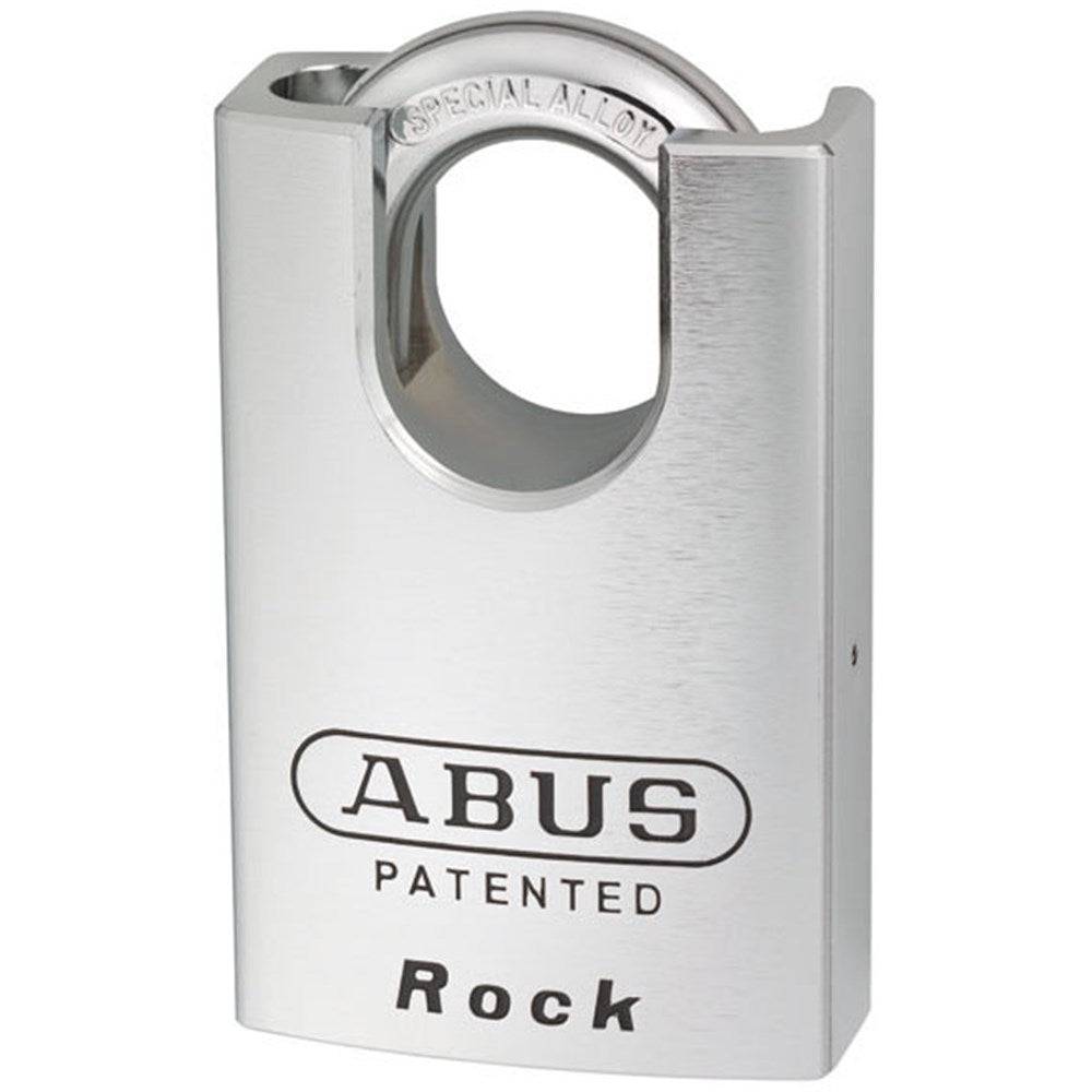 ABUS Rock high security padlock with 55mm hardened steel body and 38mm concealed shackle, ideal for industrial and commercial asset protection.