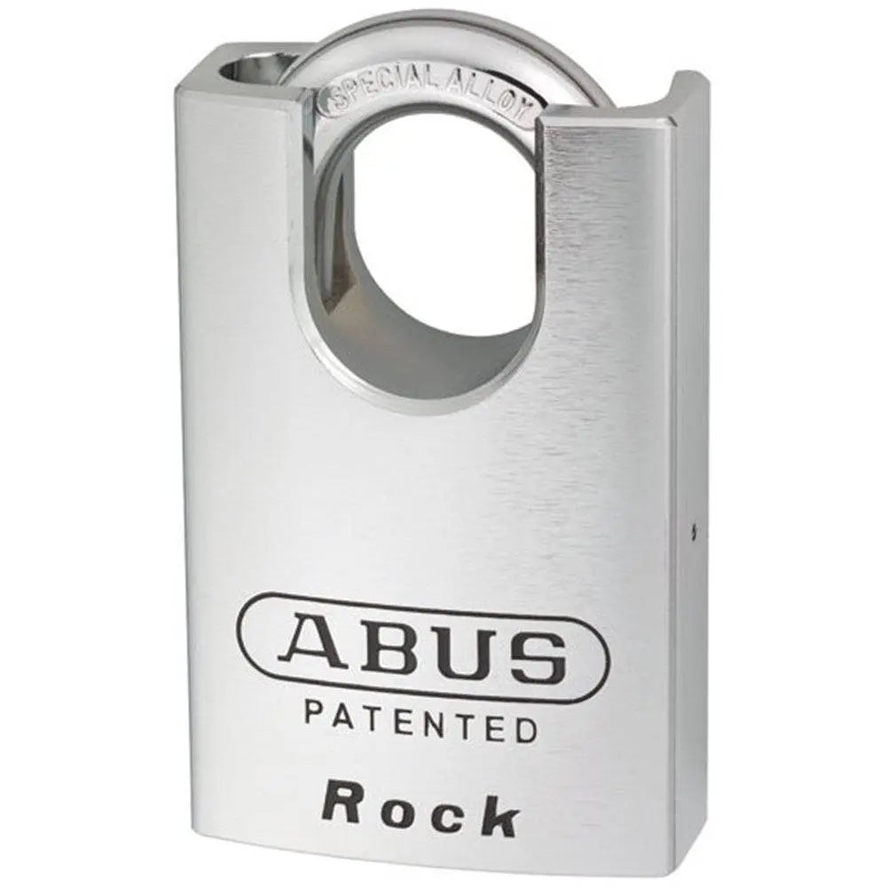 ABUS Rock high security padlock with 55mm hardened steel body and 38mm concealed shackle, ideal for industrial and commercial asset protection.