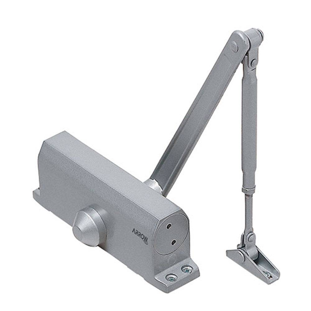 SIZE 1-3 POWER ADJUSTABLE SLIDE RAIL DOOR CLOSER WITH BC in silver finish, featuring a durable design for smooth door operation in commercial and residential settings.