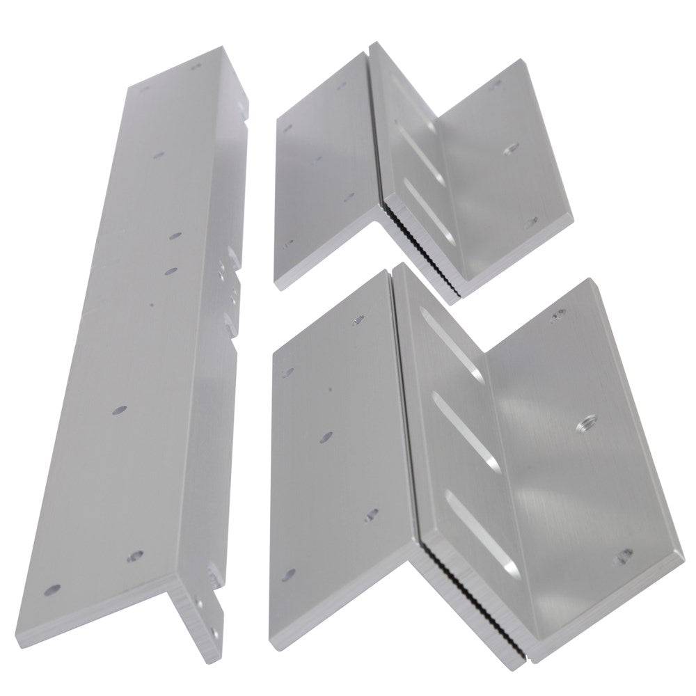 FSH Double Maglock Bracket - L&Z FEM4300D in satin anodised finish, designed for inward opening doors, shown in four separate components.