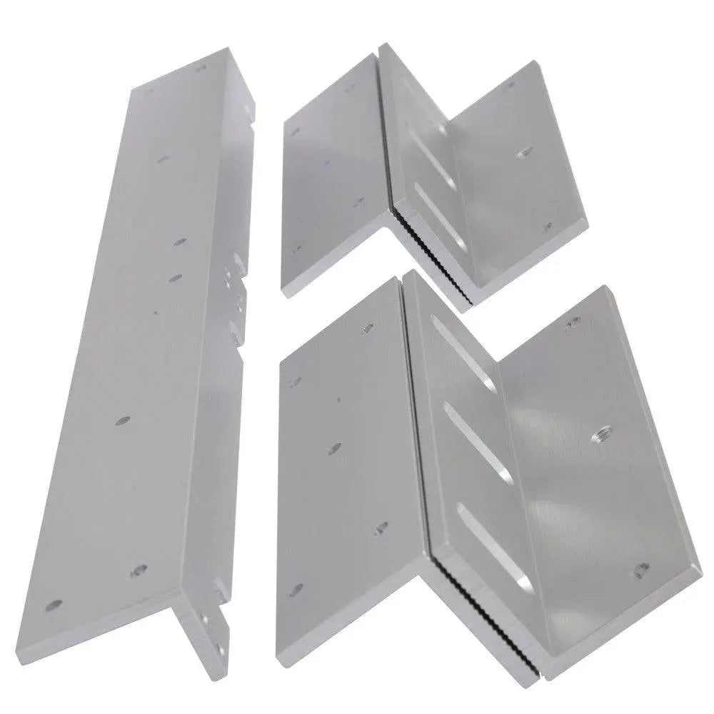 FSH Double Maglock Bracket - L&Z FEM4300D in satin anodised finish, designed for inward opening doors, shown in four separate components.