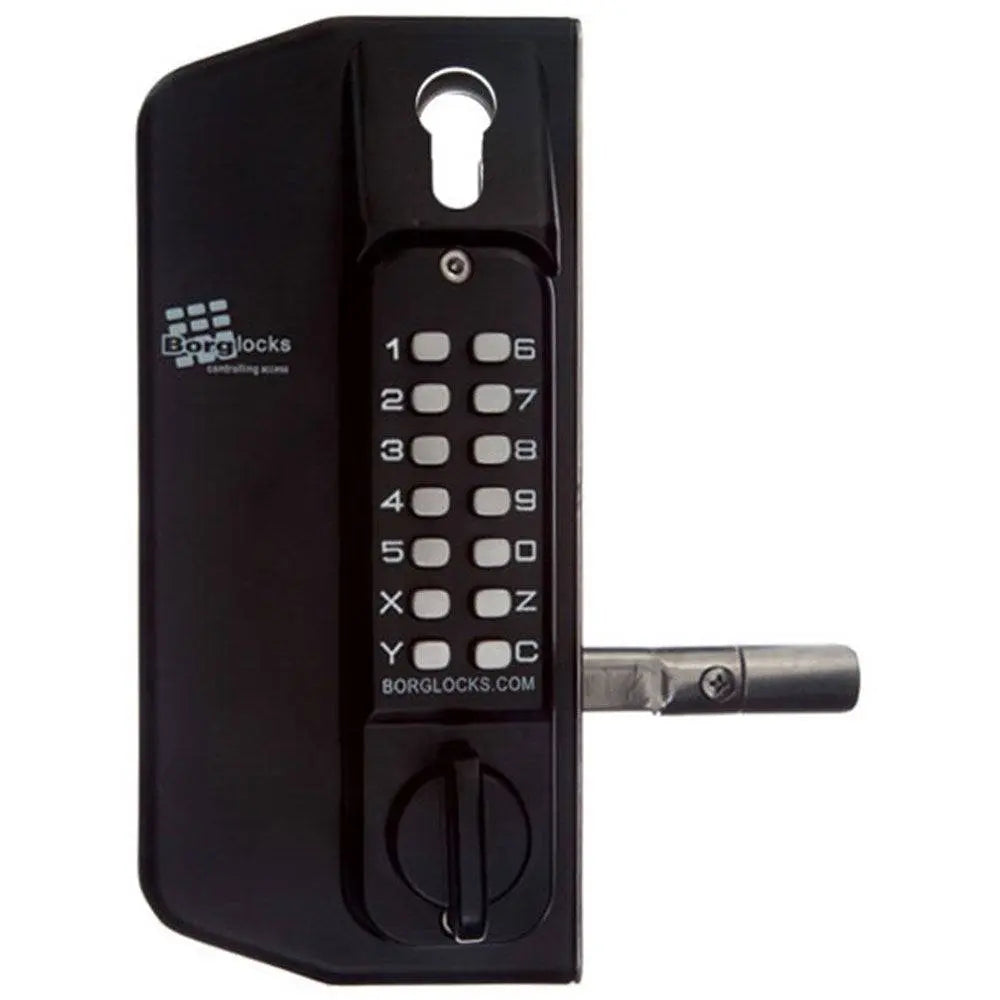 Borg Mechanical Digital Gate Lock-BL3175GATEK with black finish, keypad entry, and latch mechanism for secure outdoor gate locking.