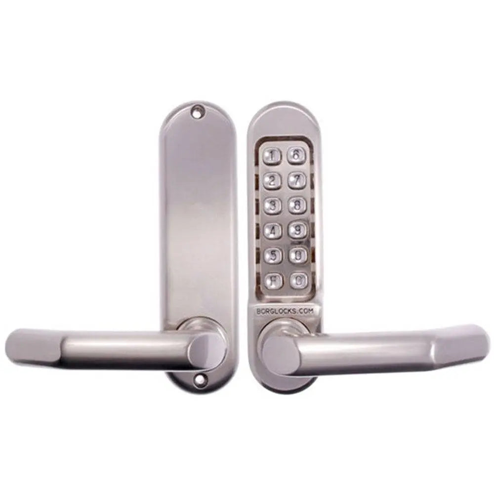 BL5000 series lock Borg Mechanical Digital Door Lock with Lever and 8mm Spindles featuring a sleek stainless steel finish and keypad entry system.