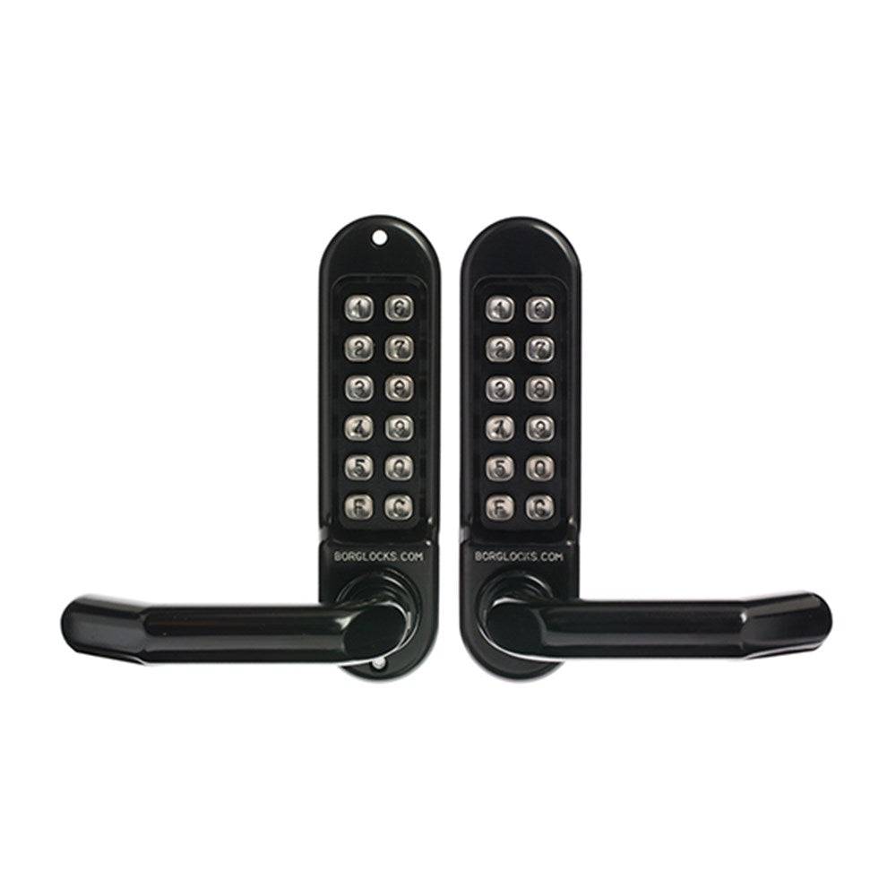Borg Mechanical Digital Door Lock with lever handles and back-to-back keypads in marine-grade black finish, model BL5051MGPRO, ideal for secure entry.