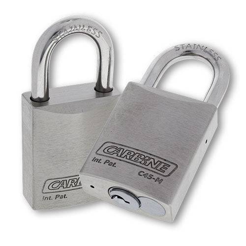 C45-M stainless steel padlock with durable brass core for high-security applications. Ideal for securing lockers, gates, and storage units.