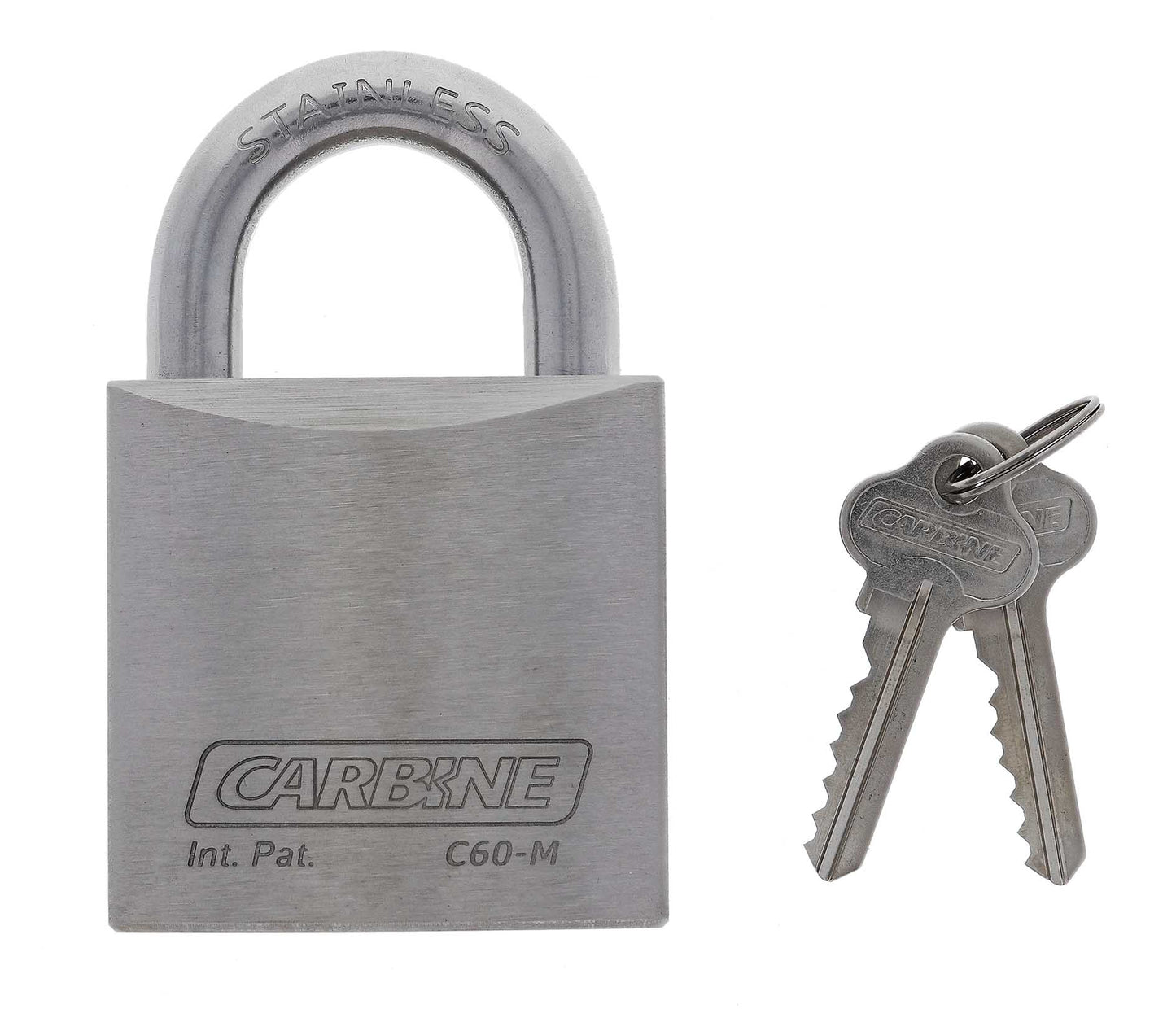 Carbine C60 Stainless Steel Marine Padlock with 11mm x 27mm SS shackle and two keys, ideal for high-security marine and outdoor use.
