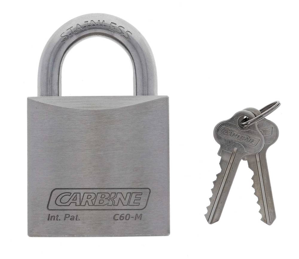 Carbine C60 Stainless Steel Marine Padlock with 11mm x 27mm SS shackle and two keys, ideal for high-security marine and outdoor use.