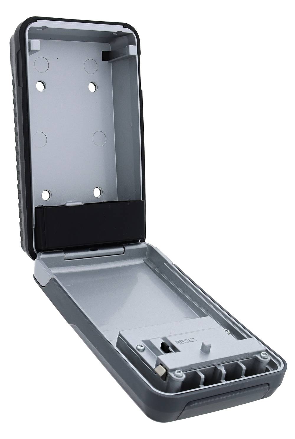 Interior view of Carbine CKS-W-DI-L Large Dial Key Safe Wall Mount showing spacious internal compartment and reset mechanism.