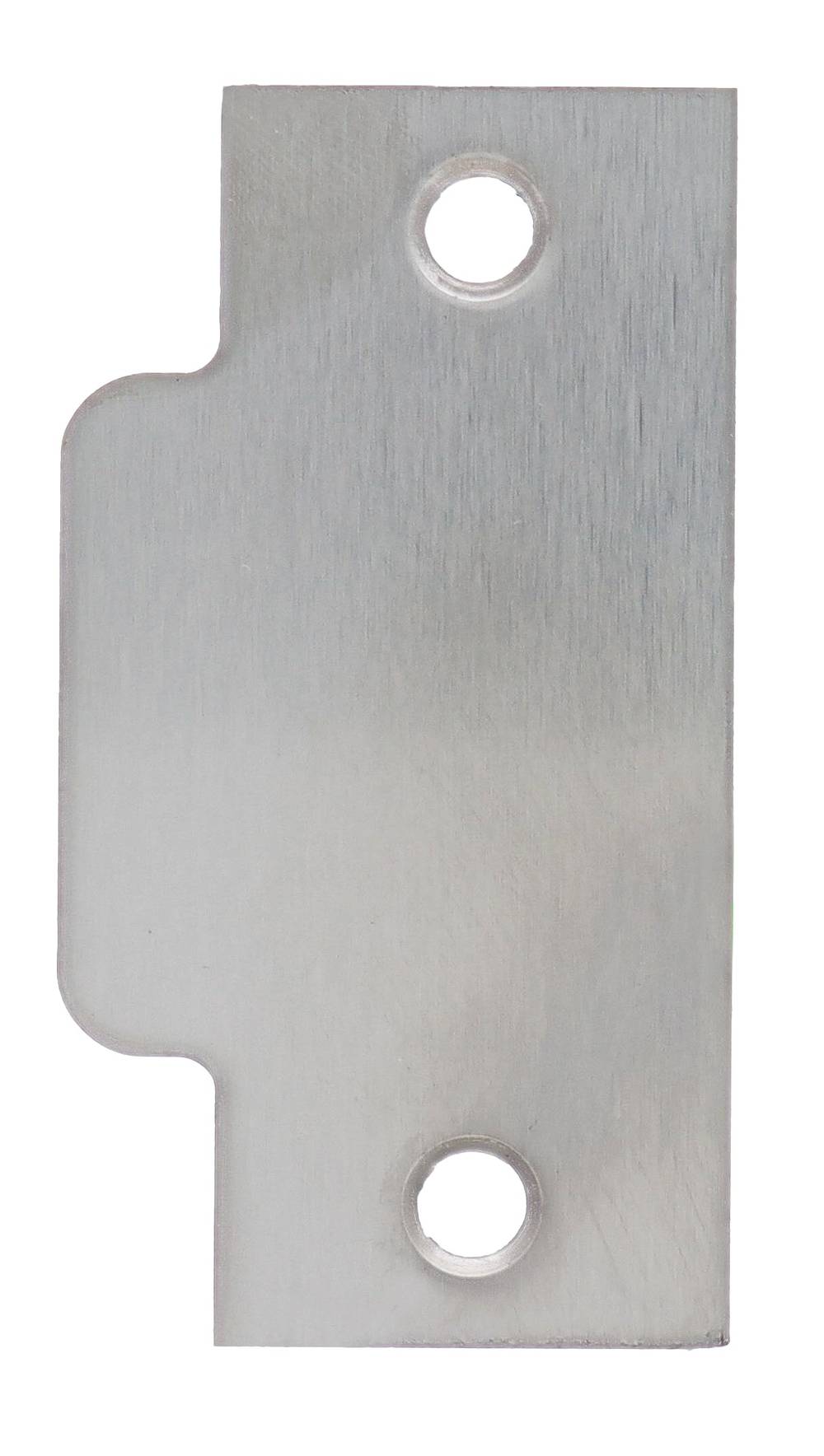 Carbine Panic Exit Strike filler plate in brushed metal finish with two screw holes, ideal for securing door frames in panic exit systems.