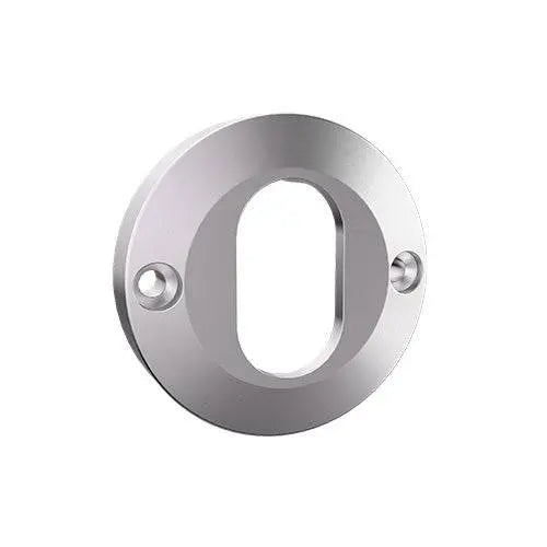 Carbine Crisi CRF136-EITF stainless steel escutcheon with round rose and oval keyhole, designed for internal through fixing on modern doors.