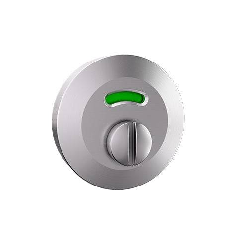 CRF136-EM emergency turn with indicator in stainless steel, round rose design for toilet partitions with external through fixing.