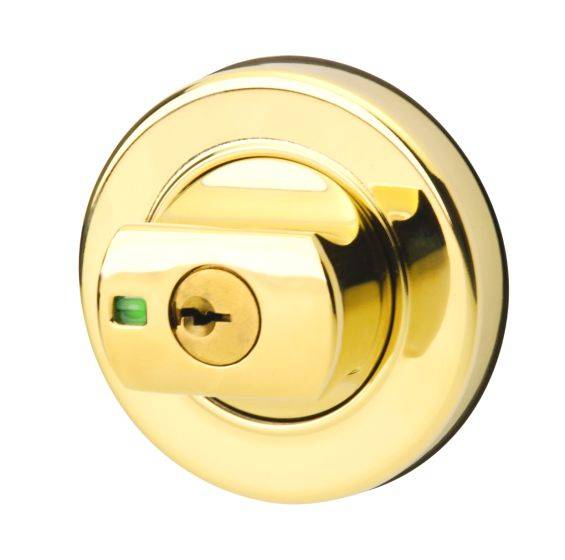 PARADIGM DEADBOLT ROUND ROSE UNIVERSAL PACK in polished gold finish, featuring a secure key lock design for doors. Ideal for hardware and lock solutions.