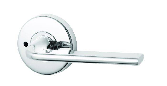 VELOCITY PRIVACY SET & L4 LEVER TP in polished chrome finish, modern residential leverset for door hardware applications.