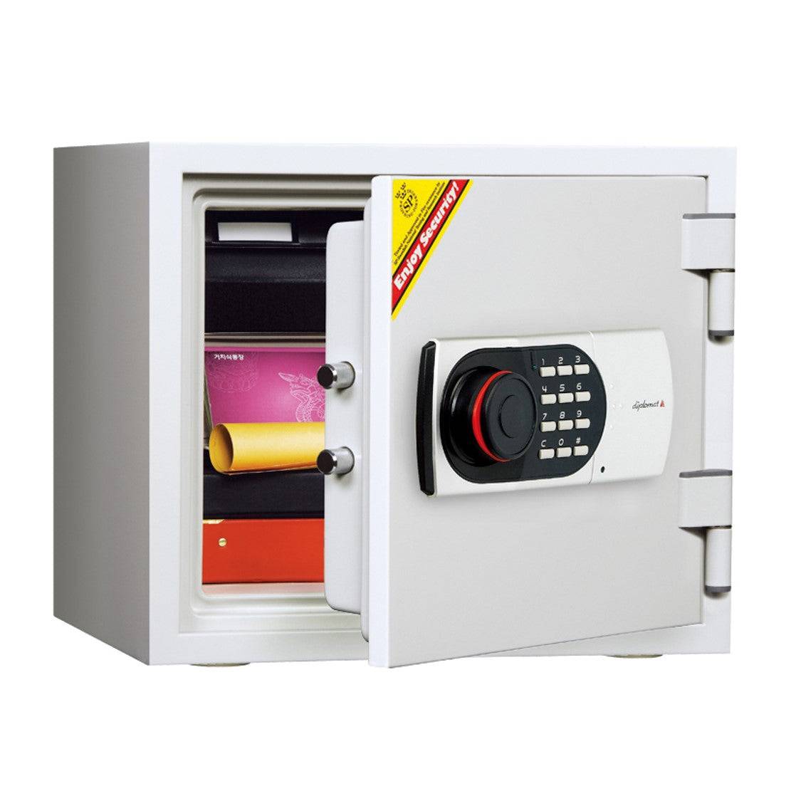 Reliable Diplomat Home Safe 119EN with digital lock, fireproof design, and interior storage for documents and valuables, ideal for home or office use.