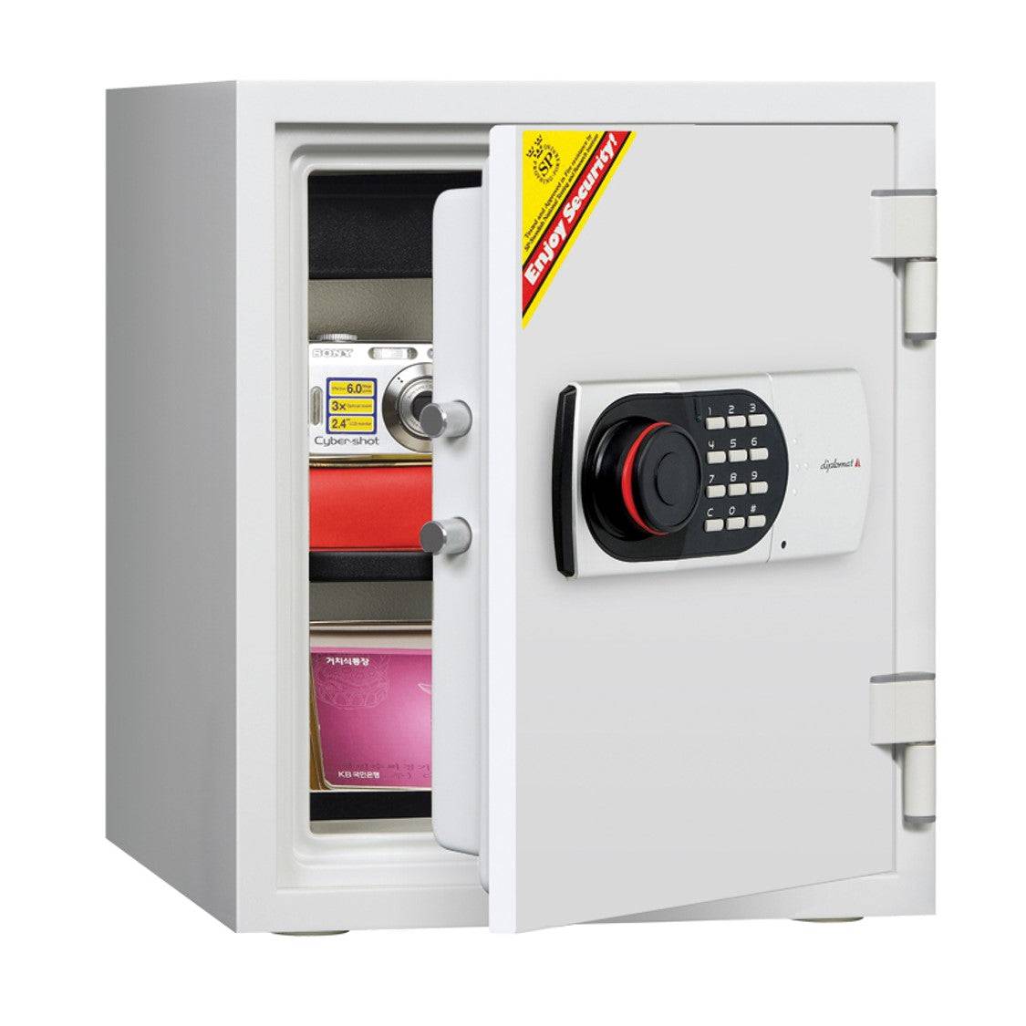 Diplomat Safe 125EN with electronic digital lock, fireproof design, and interior shelves for secure home or office storage.