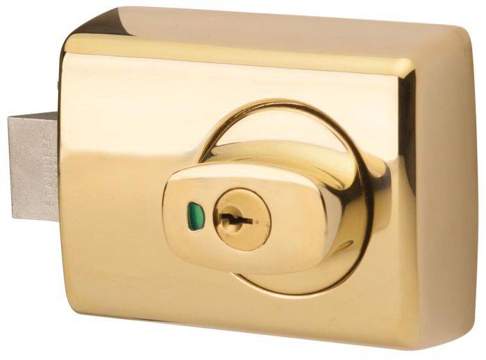 001 WITH KNOB TIMBER FRAME STRIKE TP in polished brass finish, featuring a durable deadlatch and nightlatch design for secure door locking.