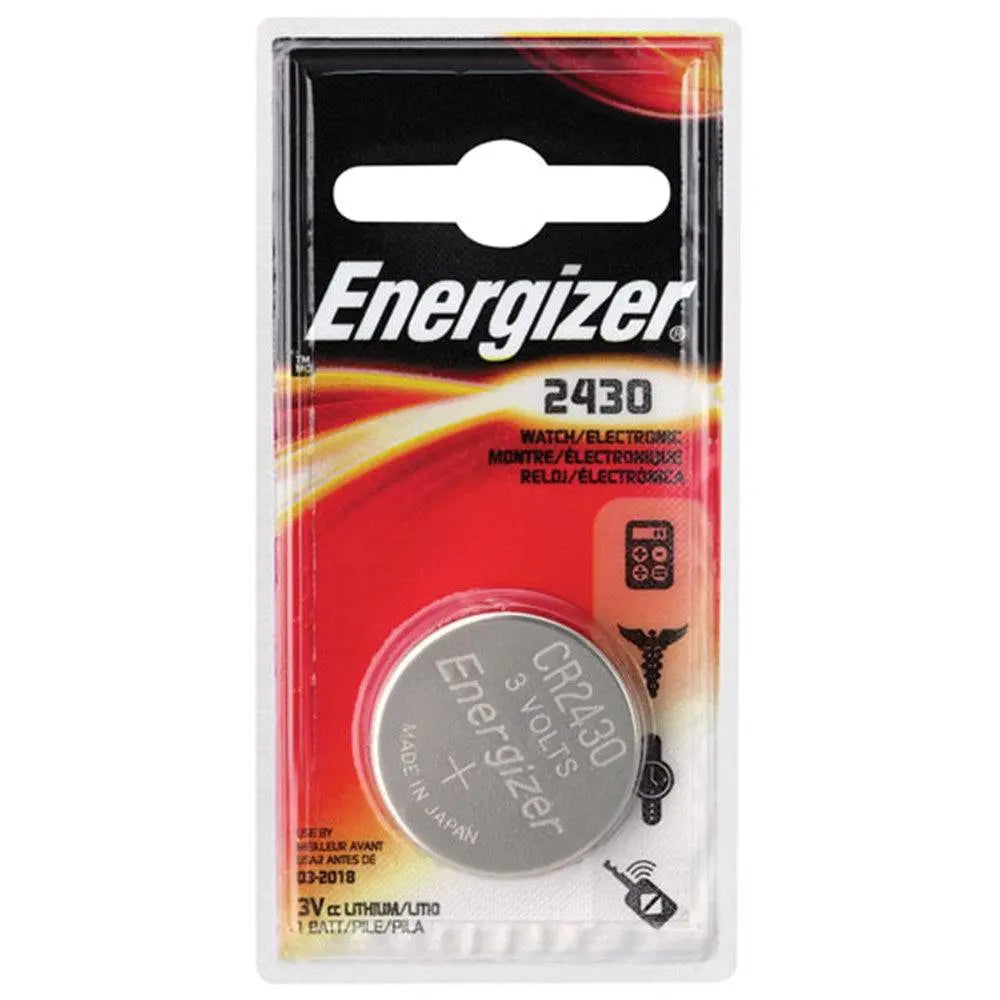 Energizer CR2430 Battery - 3V Lithium Coin Cell in child-safe retail packaging, ideal for electronics and general-purpose battery needs.