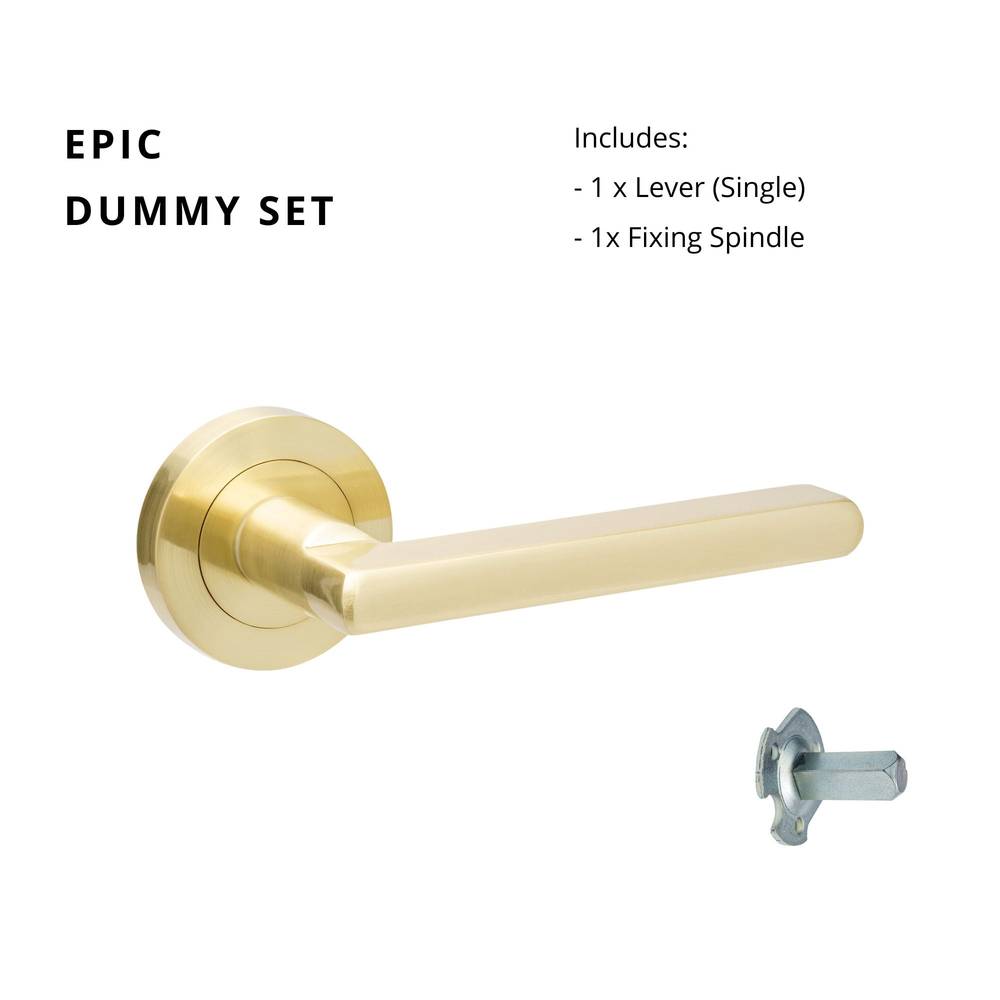 Epic Dummy - Non-Handed-sb residential leverset in a sleek brass finish, featuring a single lever and fixing spindle for door hardware installation.