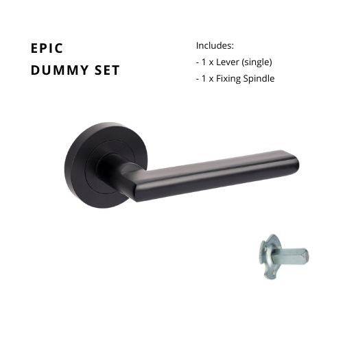 Epic Dummy - Non-Handed-blk residential leverset in matte black finish, includes single lever and fixing spindle for door hardware.