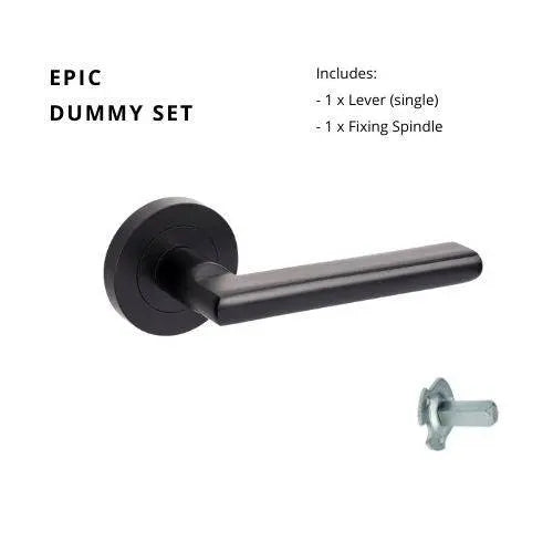 Epic Dummy - Non-Handed-blk residential leverset in matte black finish, includes single lever and fixing spindle for door hardware.