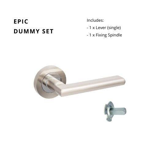 Epic Dummy - Non-Handed residential leverset with a sleek satin finish, includes single lever and fixing spindle for door installation.