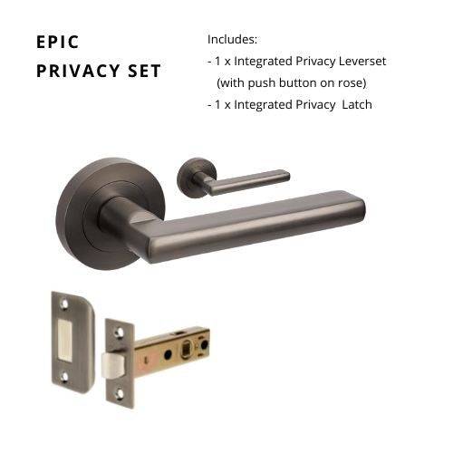 Epic Privacy Set with integrated privacy kit, featuring a sleek residential leverset in a modern finish and privacy latch.