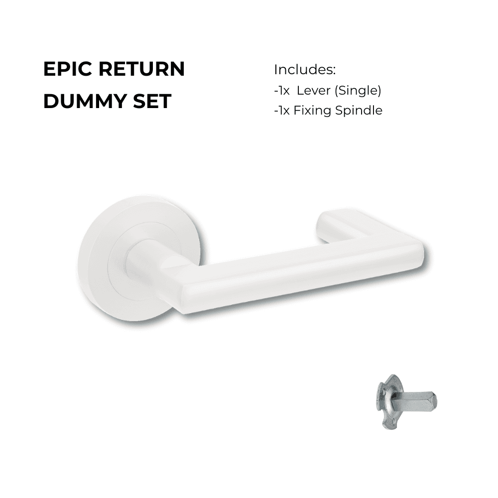Epic Return Dummy - Non Handed-10003.D.WHT residential leverset in white finish with a sleek modern design, includes single lever and fixing spindle.