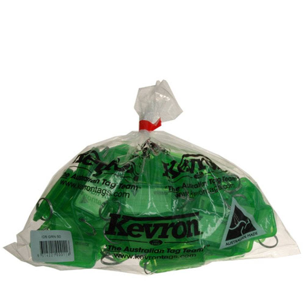 KEVRON CLICKTAG ID5 - Tag Variety | Green key tags, 50 Pack ideal for color-coded ID systems in office supplies and labeling.
