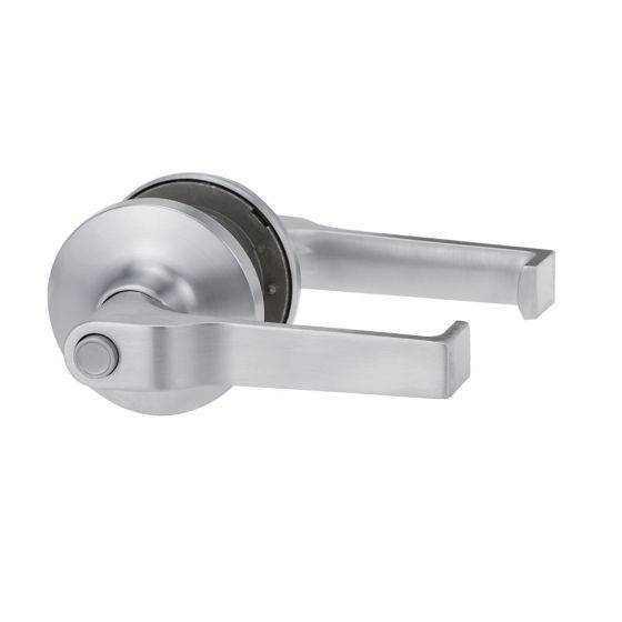 KEY IN LEVER AS1428.1 PRIVACY SET ADJUSTABLE 60/70MM TP residential leverset in a sleek silver finish, suitable for door hardware in residential settings.