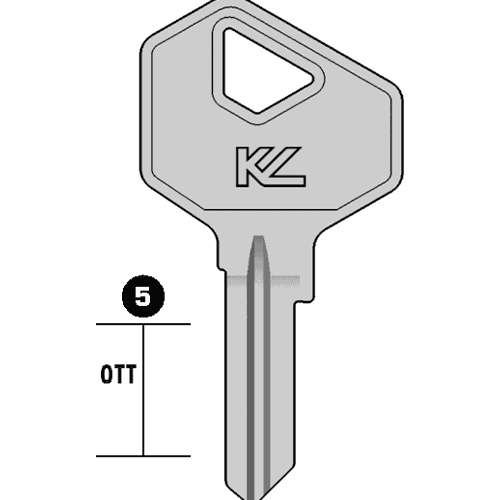 Keyline LF29S key blank compatible with Lock Focus locks, ideal for domestic use. Silca LF43R profile, shown with keyway and cut depth.