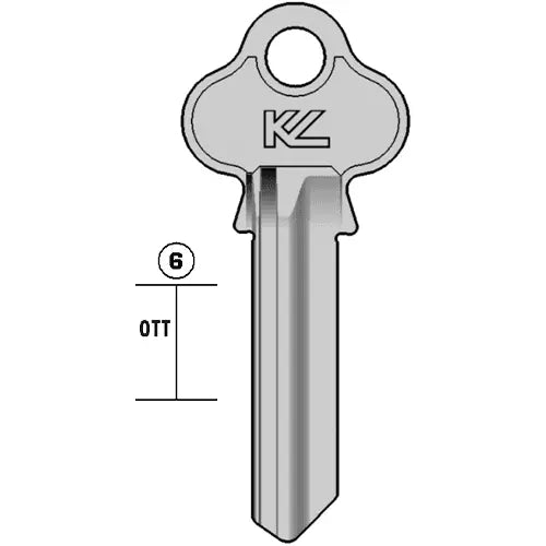 Keyline Lkw9 domestic key blank compatible with Lockwood silca LW5, ideal for locksmiths and hardware stores. Features standard 6-pin profile.