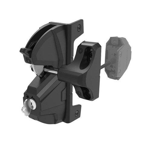 D&D LokkLatch Deluxe S3 lockable gate latch in black with 49mm bolt and external access kit, ideal for secure outdoor gate installations.
