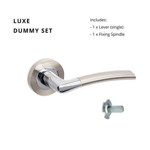 Luxe Dummy - Right Hand residential leverset with sleek metallic finish, includes single lever and fixing spindle for door installation.