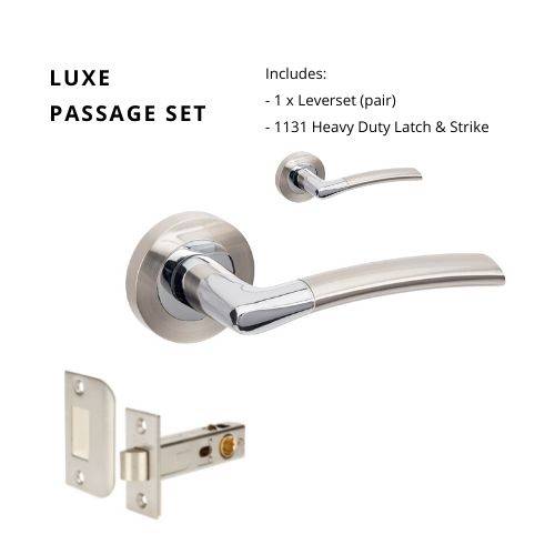 Zanda Luxe Passage Set with 1131 latch, featuring a sleek modern residential leverset in polished chrome finish. Ideal for interior doors.