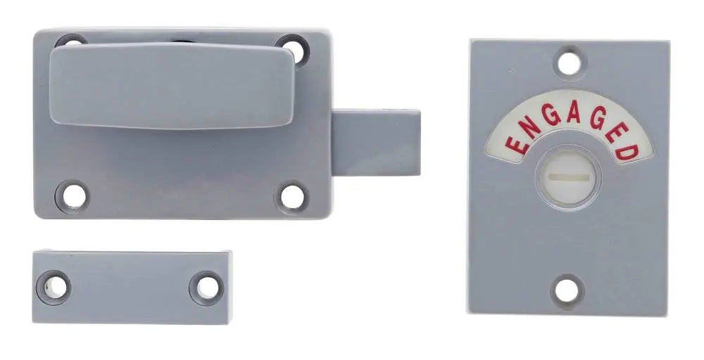 Lenlok M200sf Indicator Bolt - Visible Fixing in satin chrome with emergency slot, 63MM x 40MM, ideal for toilet partition doors.