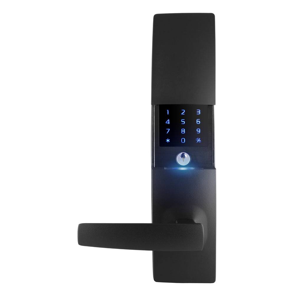 Gainsborough freestyle electronic lock with sleek black finish, illuminated keypad, and ergonomic handle for secure access.