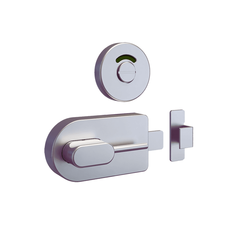 700 Lock & Indicator Set - Stainless Steel with integrated bumper, ideal for toilet partitions and ambulant cubicles in commercial restrooms.