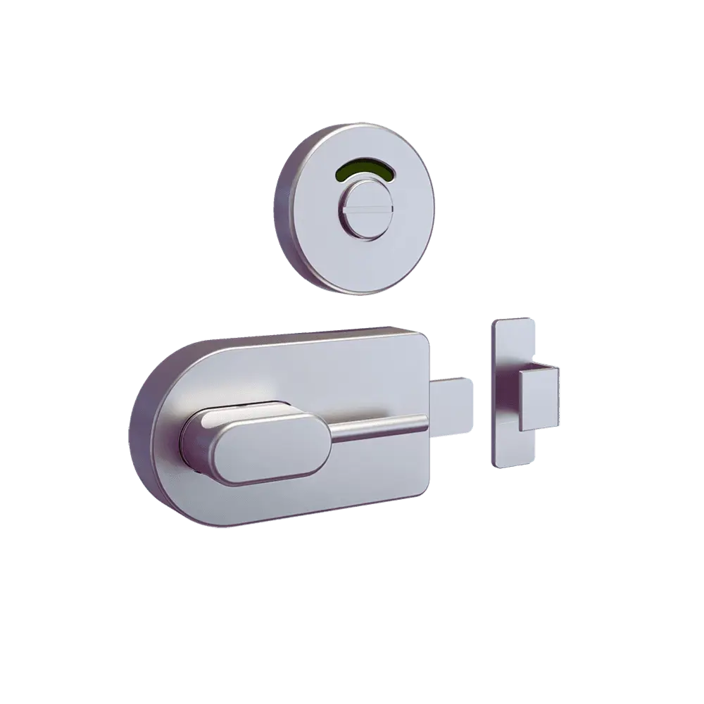 700 Lock & Indicator Set - Stainless Steel with integrated bumper, ideal for toilet partitions and ambulant cubicles in commercial restrooms.