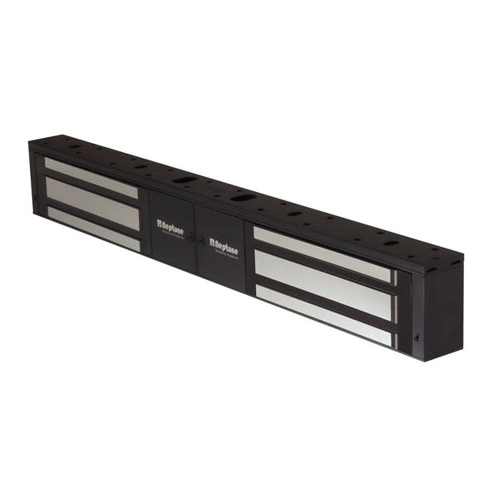 Neptune Maglock Double Door - Maglock 500kg in black finish featuring LED indicator and door status sensor for monitored locking solutions.