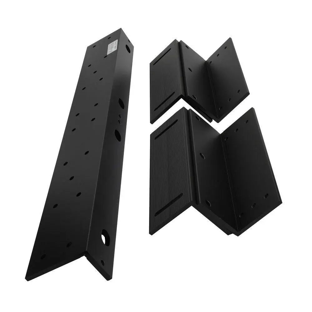 Neptune Bracket - Double L&Z for NEML500DMB in black finish, designed for magnetic locks on inward opening doors, includes mounting holes.
